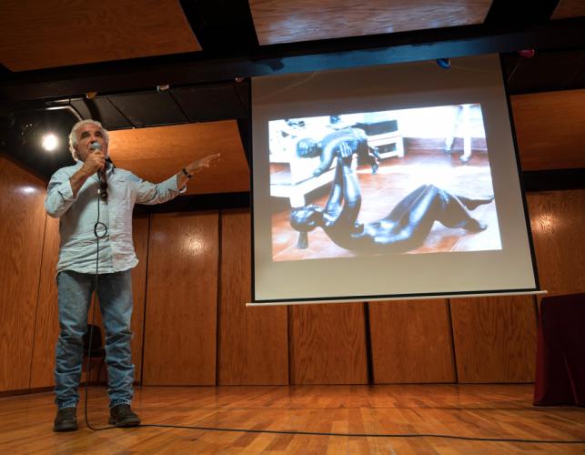 Piero Fenci, professor of art at SFA, lectures at la Universidad Autonoma de Chihuahua about his history with the university and the ceramics program he started there.