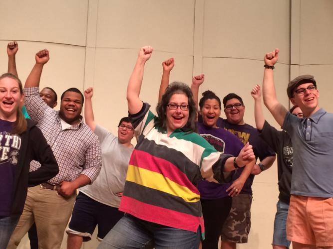 SFA voice instructor Nita Hudson works with some of the cast members of "The Most Happy Fella" in perfecting one of the dance numbers