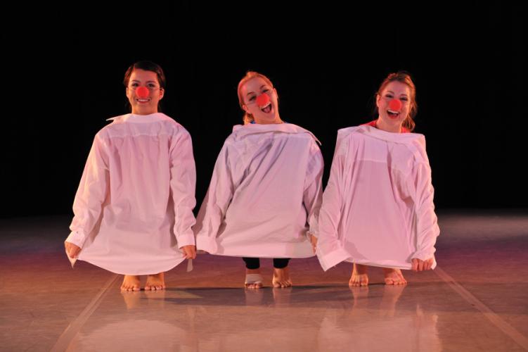 A humorous work, "Secret Elan" by Professor Stan Bobo features dancers Megan Rivera, Stephanie Laranjeira and Jessica Davis. 