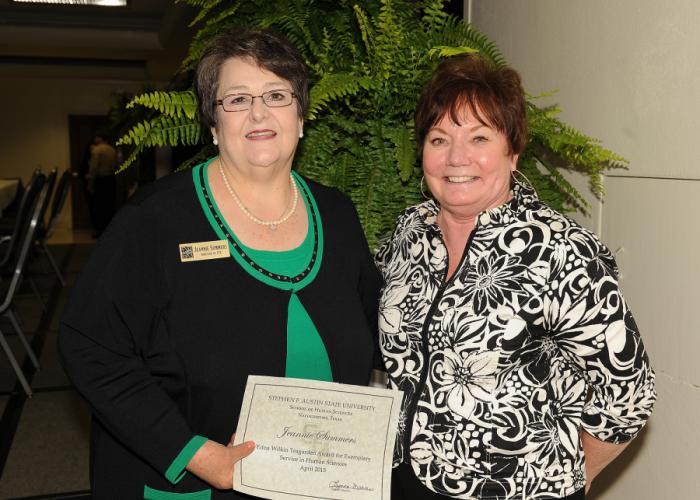 Jeannie Summers with Dr. Lynda Martin, director of SFA's School of Human Sciences