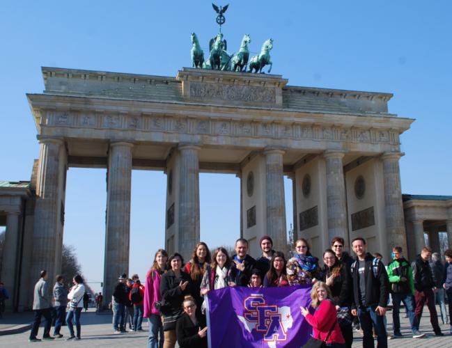 a group of students who study German with Dr. Louise E. Stoehr in the Languages, Culture and Communications Department in the SFA College of Liberal and Applied Arts traveled to Germany in March 