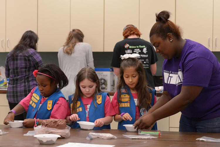 Girl Scouts involved in hands-on learning