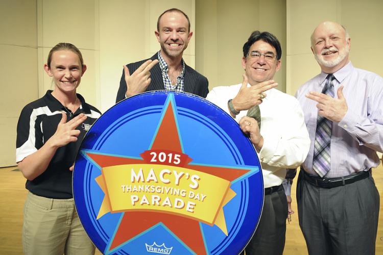 Tamey Anglley, assistant director of SFA bands; Wesley Whatley, creative director for Macy's Thanksgiving Day Parade; Dr. David Campo, director of the Lumberjack Marching Band; and Fred Allen, SFA director of bands