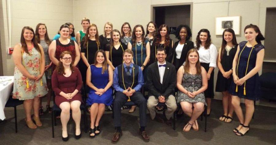 group photo of SFA students recently inducted as founding members into the new university chapter of Eta Sigma Delta honor society