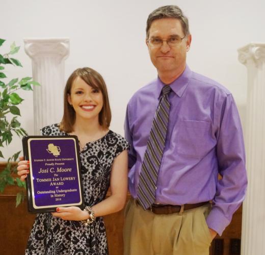Josi Moore pictured with Dr. Troy Davis, SFA professor of history
