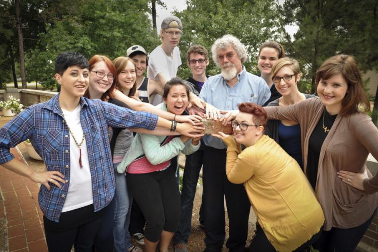 Rick Jones pictured with SFA theatre students in Dublin, Ireland