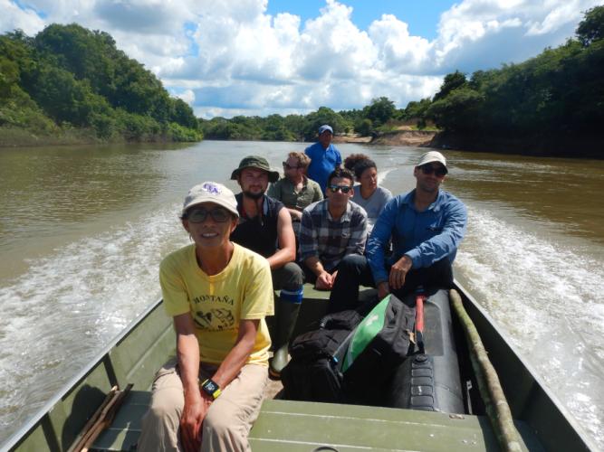 Dr. Carmen Montana-Schalk aboard a boat with others for the filming of the BBC show "Animal Impossible."