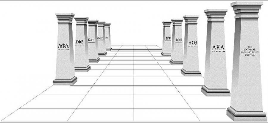 An artistic rendering of the 10 granite pillars to be installed on the SFA campus this fall.