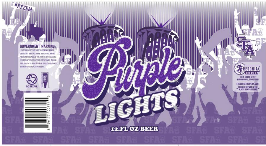 label for the new Purple Lights lager brewed by Fredonia Brewery in partnership with SFA
