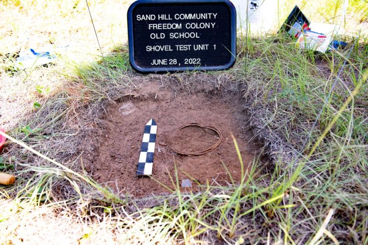 the first test unit dug during the Sand Hill community archeological project