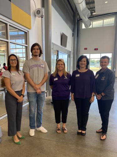 Alicia Howatt, recruiter for Axley & Rode; Zachary Wilson, accounting senior from Crosby and president of SFA’s chapter of the Beta Alpha Psi professional and honorary accounting fraternity; Dr. Kelly Noe, accounting professor and director of the Schlief School of Accountancy; Marie Kelly, accounting lecturer; and Deborah Crenshaw, a teacher in the NHS Career and Technical Education program
