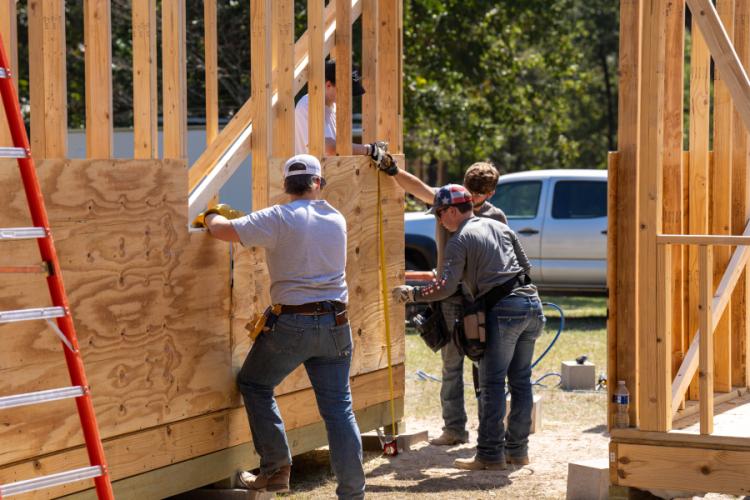a tiny house being built by students in the School of Human Sciences' construction management program