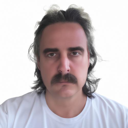 visual image of a man where three separate portrait images of the artists converge