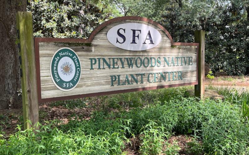 Wooden entrance sign for the Native Plant Center