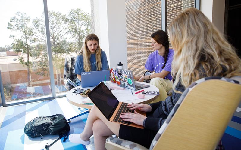 Computer Science students studying in the STEM building