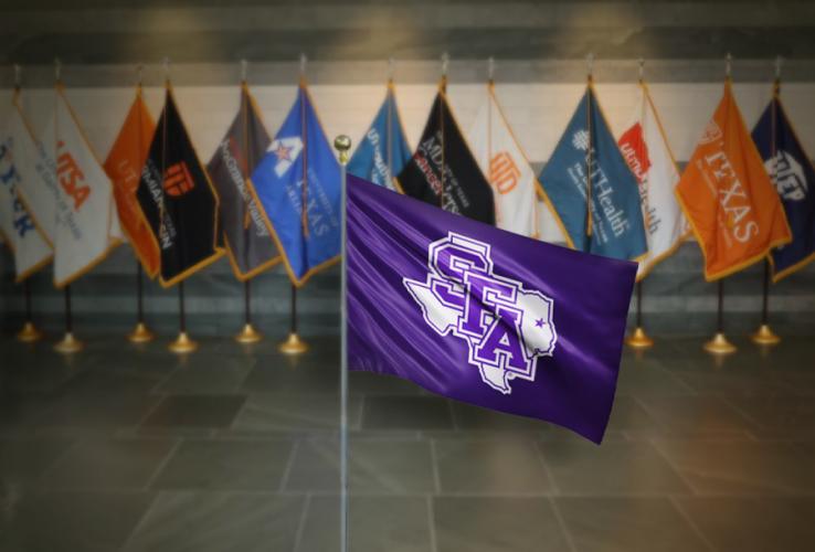 SFA flag in front of other UT system university flags
