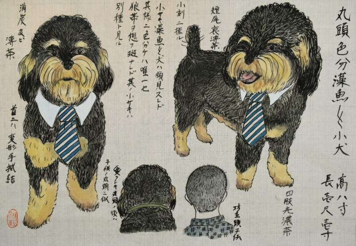 artwork by artist Hiromi Stringer as part of the exhibition "The Dog Show: Time Traveler Umeyama’s Drawings from the 21st Century"