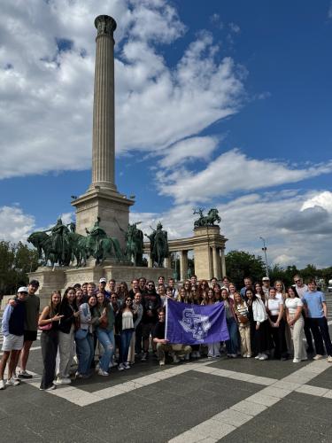 Students from Stephen F. Austin State University’s Nelson Rusche College of Business at Heroes’ Square in Budapest.