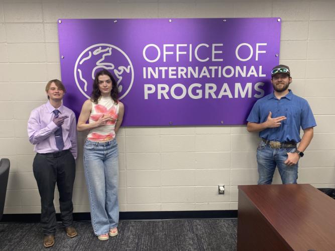  Colin Anderson, junior interdisciplinary studies major; Kimberly Birrer, forestry graduate student; and Jacob Gonzalez, sophomore computer information systems major