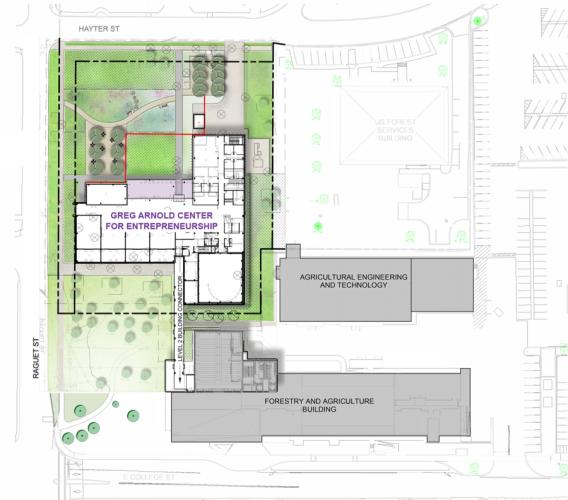 An overhead design view of the future Greg Arnold Center for Entrepreneurship
