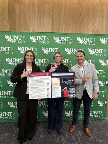 Lydia Sattler, graduate student from San Martin, California; Zala Ule, graduate student from Koper, Slovenia; and Dr. Derek Walton, assistant professor of sports business who advised the SFA team.