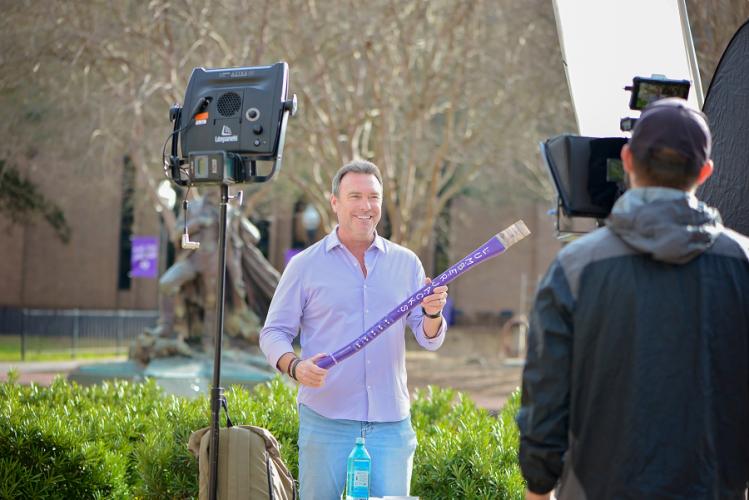 "The College Tour" host Alex Boylan and the series crew filming SFA's episode on campus in March 2025