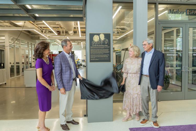 Dr. Kimberly Childs, dean of the College of Sciences and Mathematics; Dr. Neal Weaver, SFA president; and Barbara and Dr. Bill Gandy