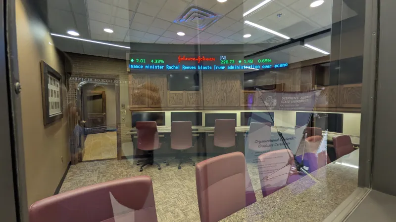 View inside the roundtable ticker room