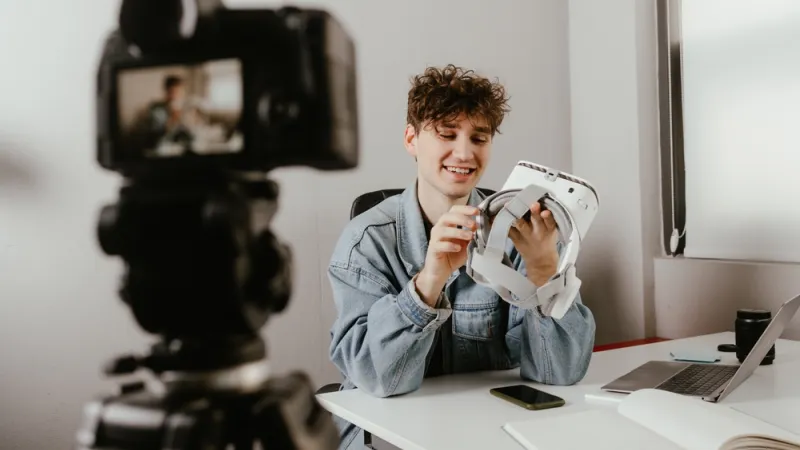 Content creator filming a product review