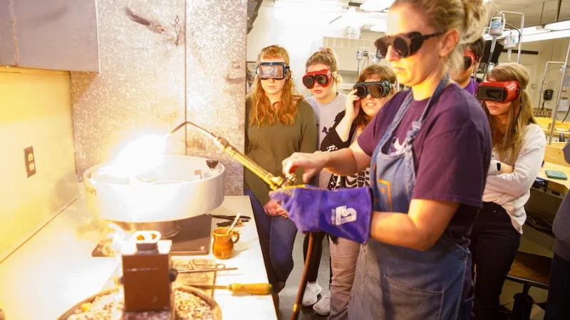 Students working in the art studio