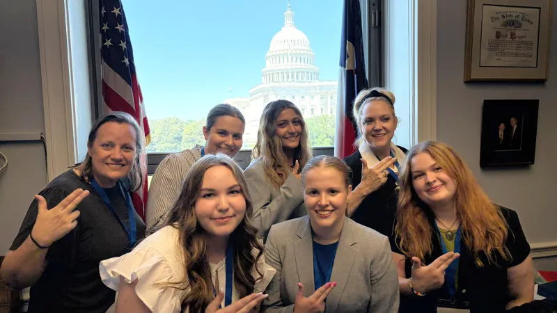 Five SFA students were selected to attend the American Association of Colleges for Teacher Education's Washington Week from May 31 to June 3; students are pictured with Dr. Heather Olson Beal, professor in SFA's Department of Education Studies.