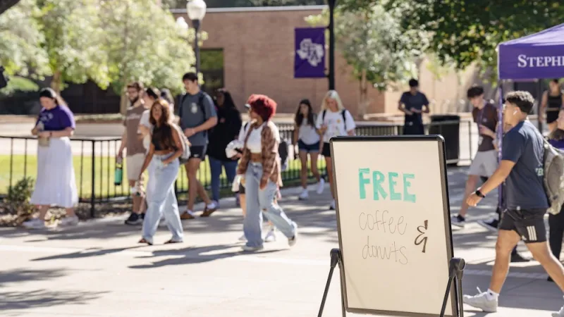Students walking through campus