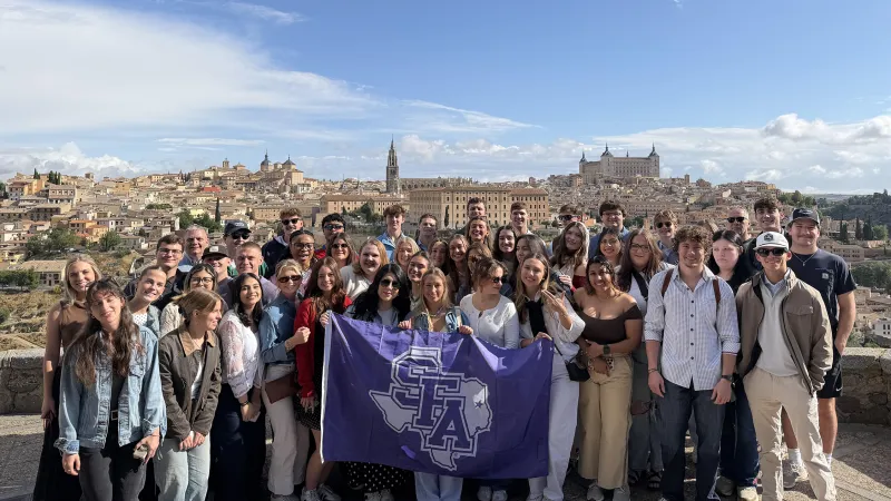SFA's Nelson Rusche College of Business students pictured during their tour of Toledo, Spain