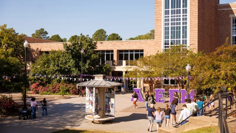 Students walking through campus