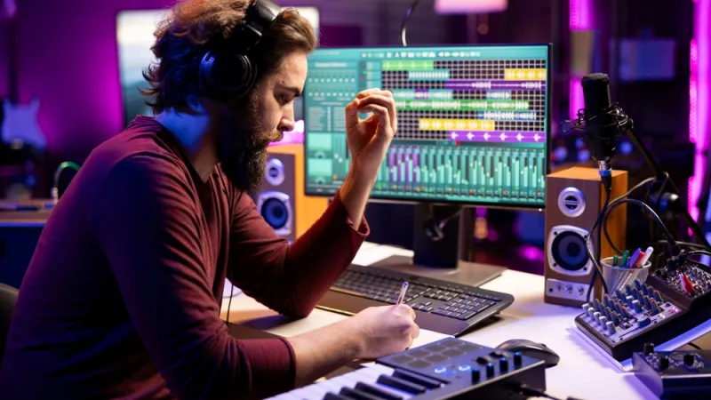 Composer songwriter taking notes