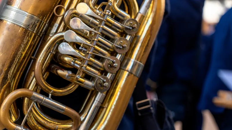 Closeup of a wind brass instrument
