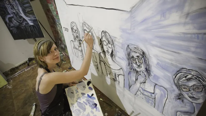 student painting