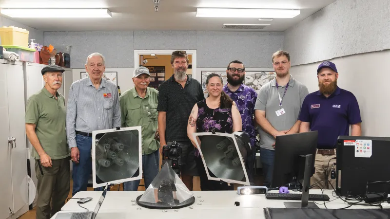 Members from Stephen F. Austin State University visited the Naranjo Museum of Natural History in Lufkin to begin the process of creating a 3D replica of a moon rock from Apollo 14.