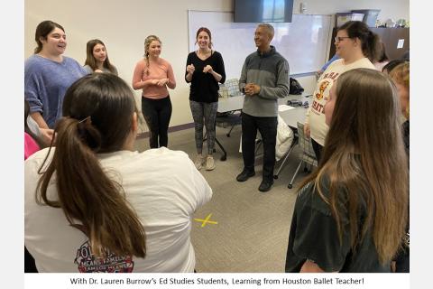 with Dr. Lauren Burrow's Ed. Studies students, learning from the Houston Ballet teacher