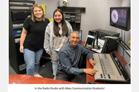 in the Radio studio with Mass Communication students