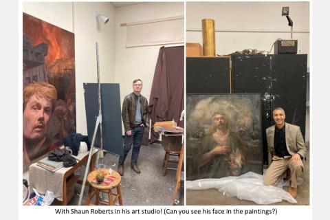 with Shaun Roberts in his art studio (Can you see his face in the paintings?)
