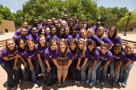 Saville Harris, back row center, and the rest of the 2011 SFA Orientation leaders. Photo taken by Hardy Meredith ’81