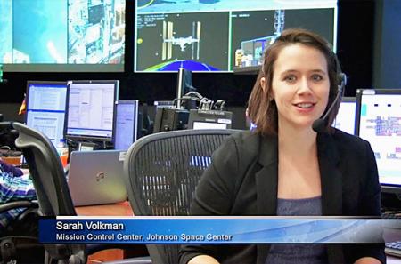 Volkman hosts the NASA TV show “SpaceCast Weekly” from Mission Control Houston. Photo courtesy of NASA