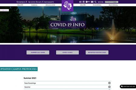 COVID-19 Information website - www.sfasu.edu/covid19