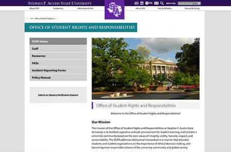 Office of Student Rights and Responsibilities website - www.sfasu.edu/osrr