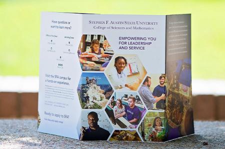 The double-gatefold 6” x 9” brochure was created for prospective students interested in sciences and mathematics. The brochure included information about each undergraduate and graduate program as well as scholarships opportunities.