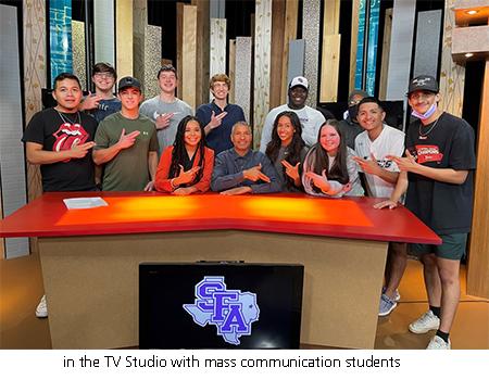 in the TV Studio with mass communication students