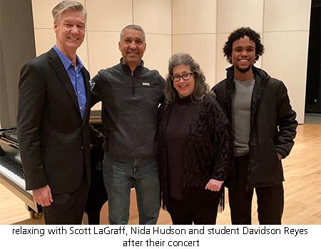 relaxing with Scott LaGraff, Nita Hudson and student Davidson Reyes after their concert