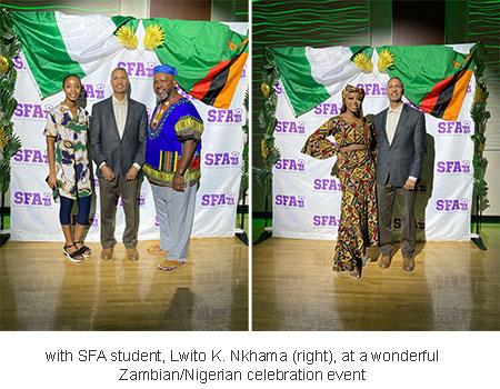 with SFA student, Lwito K. Nkhama (right), at a wonderful Zambian/Nigerian celebration event