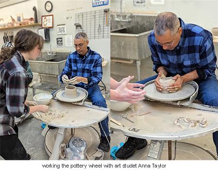 working the pottery wheel with art student Anna Taylor